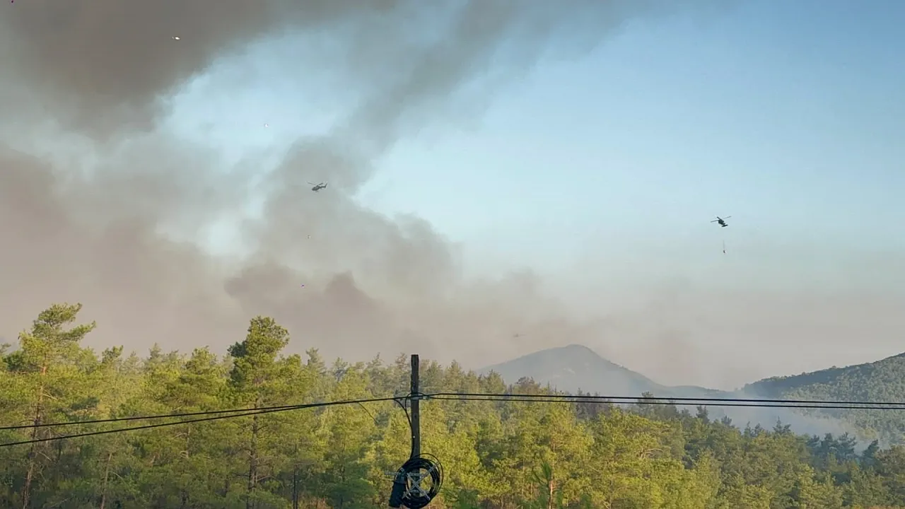 Seydikemer ve Fethiye'deki yangınlarda hava ara&ccedil;ları sabahın ilk ışıklarıyla havalandı